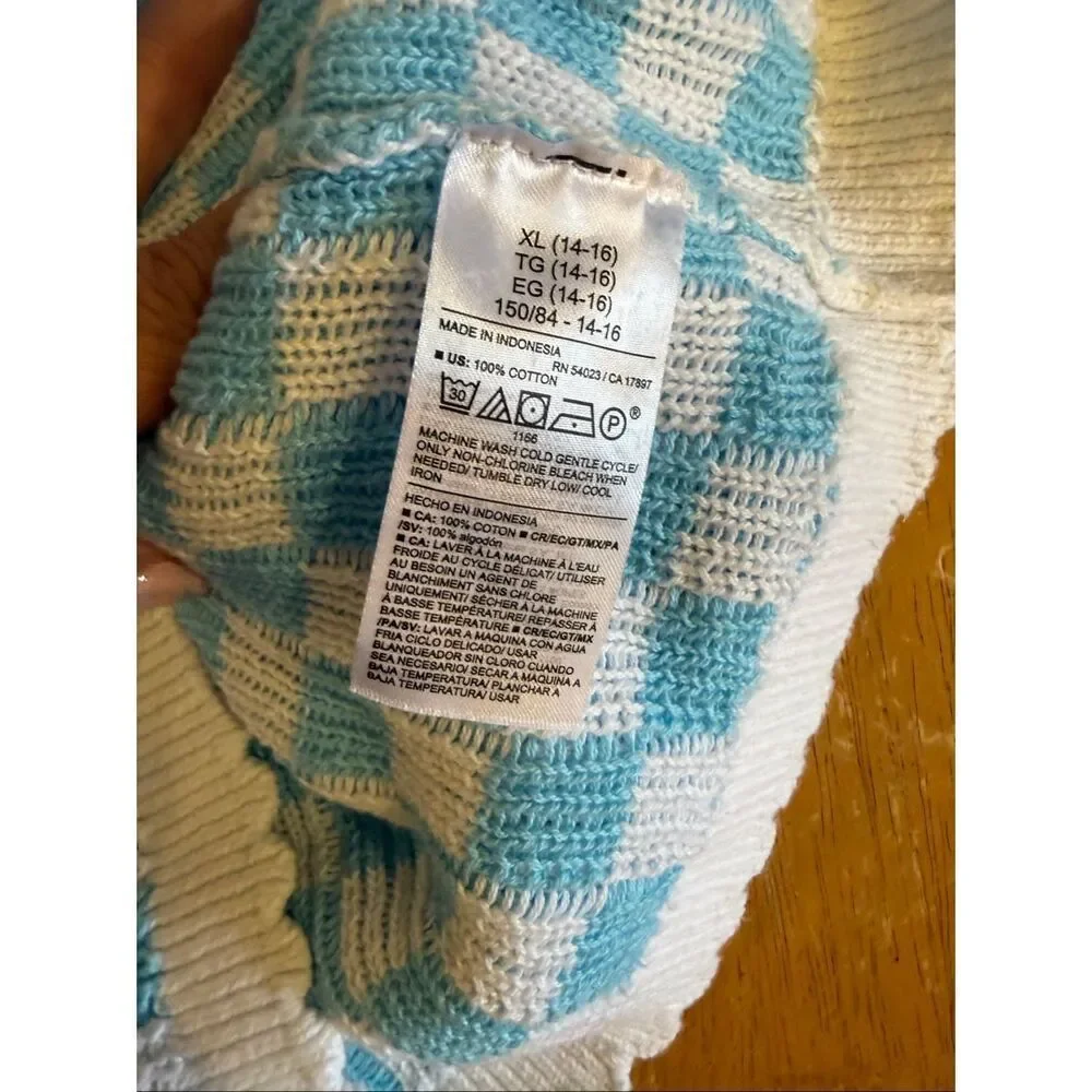 Old Navy Blue White Checkered Knit Tank Top Girls 14/16 Y2K
